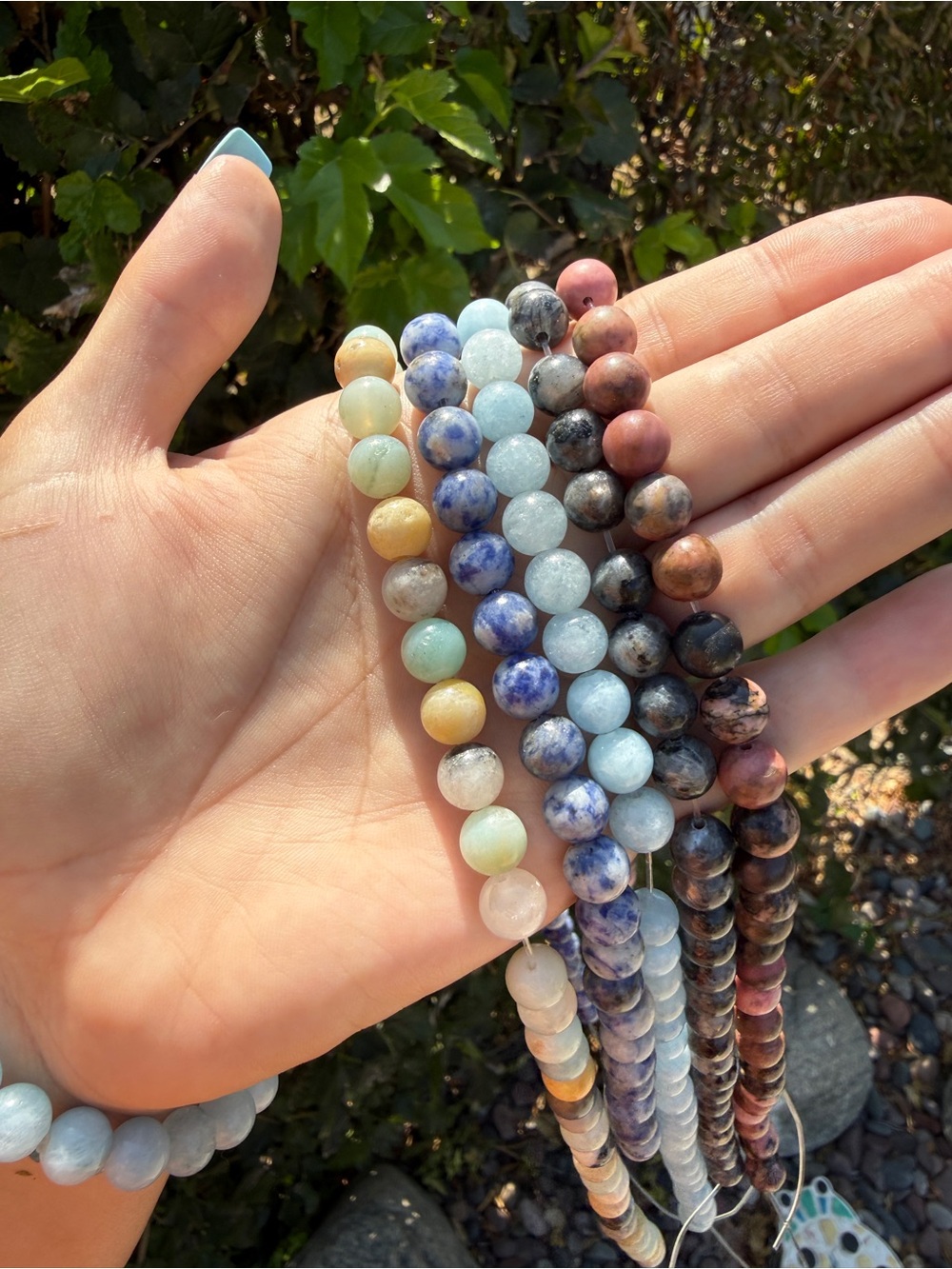 Natural Crystal Bead Set Lot Calcite Rhodonite Amazonite Sodalite Larvikite